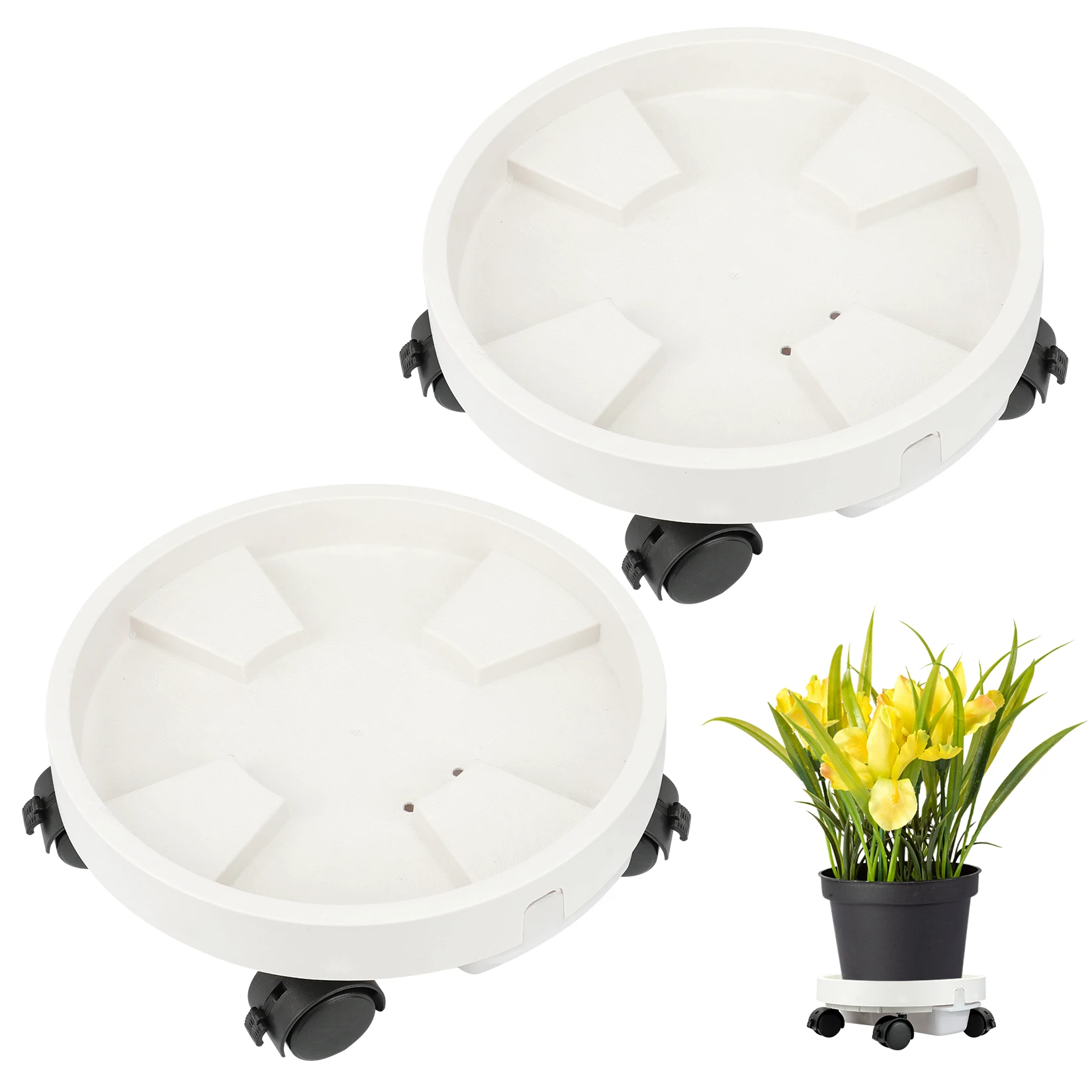 

Round Flower Pot Mobile Tray Heavy Duty Stable Universal Wheel Mobile Base with Drainage Tray Non-Slip Rolling Plant Tray
