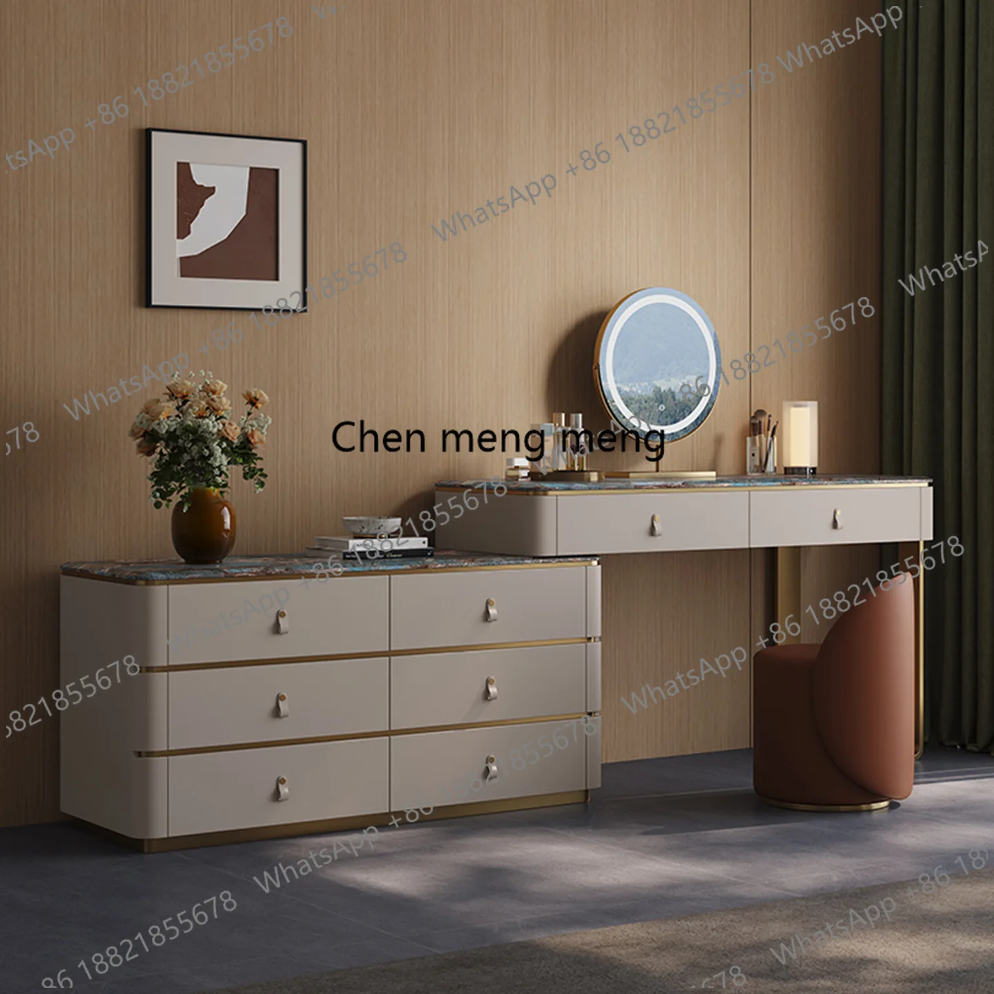 

Modern light luxury marble vanity table chest cabinet integrated Italian minimalist bedroom height