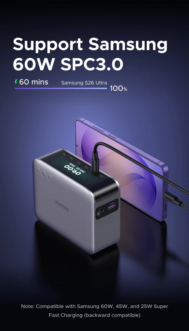 UGREEN 300W GaN Charger With Smart Display PD 3.1 7 IN 1 Desktop Charging Station For MacBook Air Pro Laptop iPhone Samsung iPad