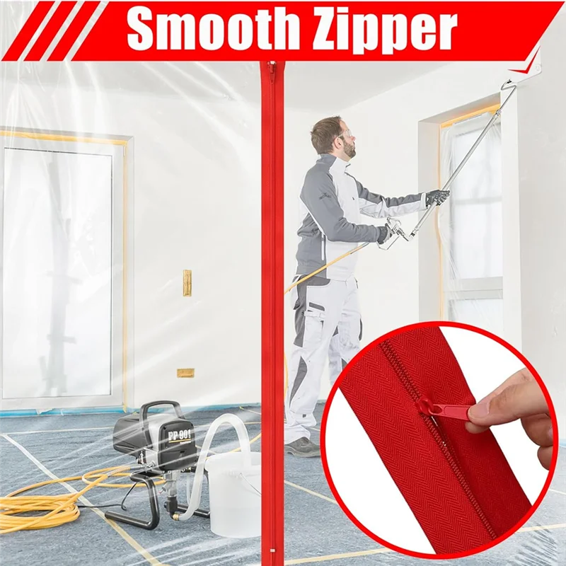 PORK-12 لفات أبواب بسحاب ذاتية اللصق قوية لحواجز الغبار - مقاس 7 أقدام × 3 بوصة، للأقمشة ومواقع البناء