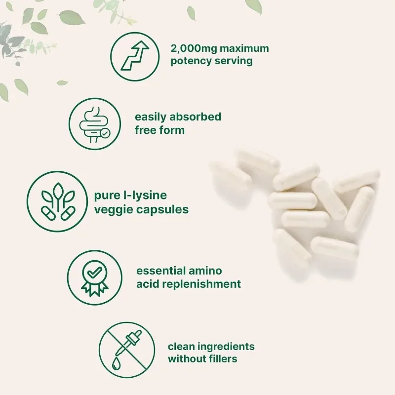 L-lysine النقي 2000 ملغ دعم المناعة الأحماض الأمينية الأساسية 60 كبسولة #2