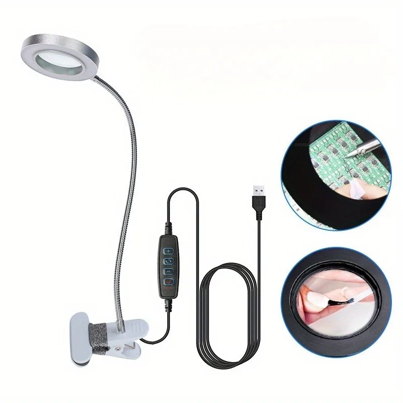 แว่นขยายกําลังสูงอเนกประสงค์, ไฟ LED, พร้อมคลิป, อุปกรณ์ป้องกันดวงตา, การอ่านหนังสือ, เพ้นท์เล็บ, งานปัก, เซลฟี่, ไฟ