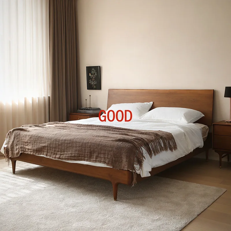 

Кровать из массива дерева в американском стиле, кровать из французского ретро-стиля в китайском стиле, ореховая, белая, вощеная, для основной спальни