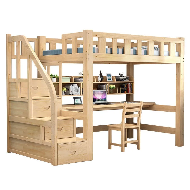 

Factory Wholesale Custom Bunk Beds Solid Wood Frame Beds School Bedroom Furniture with Stairs Andtables Children's Bunk Bedspro