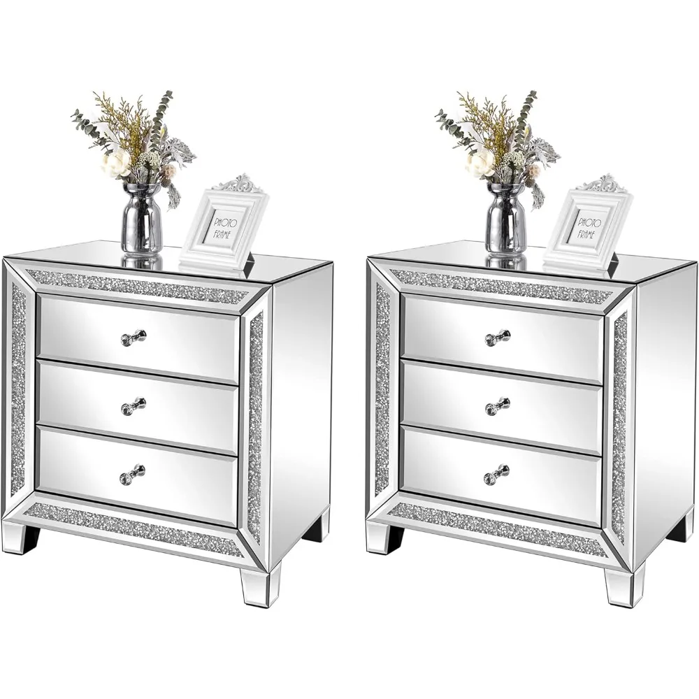 Nightstands, Mirrored Nightstands Set of 2, 23