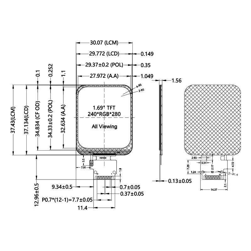 Modulo display LCD TFT IPS da 1,69 pollici con risoluzione 240x280, interfaccia SPI e schermo ad angolo rotondo controller ST7789V