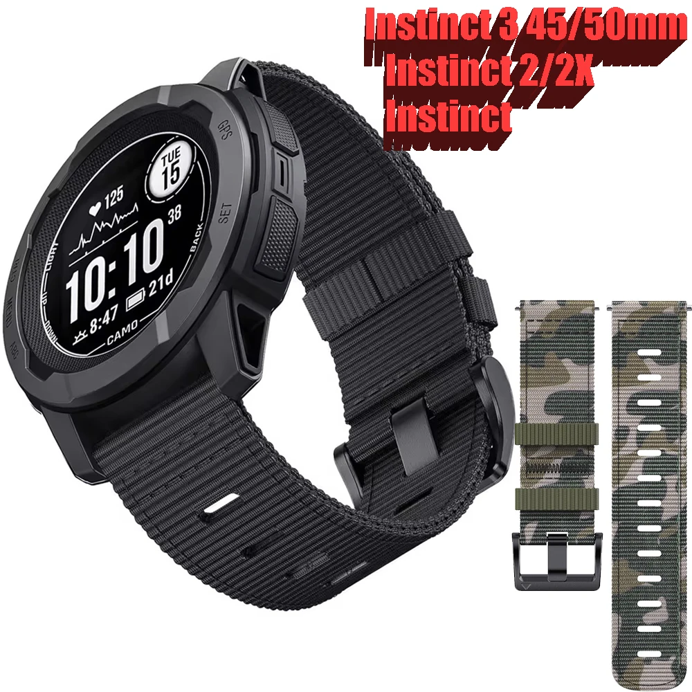 حزام ساعة من النايلون لـ Garmin Instinct/Instinct 2/Instinct 2X/Instinct 3 45mm 50mm، غريزة الشمسية، التكتيكية، المد، الرياضات الإلكترونية