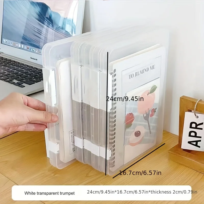 1pc A4 File Storage Box Waterproof And Dustproof Document Data Box Transparent Double Snap Plastic File Box