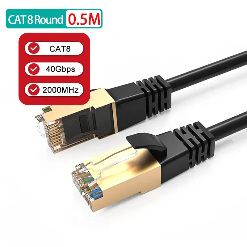 Cat 8 kabel bulat Ethernet jaringan LAN Cat8 Rj45 kabel jaringan kecepatan 40Gbps kabel datar 2000Mhz 26AWG untuk Router Pc Ps4 TV Laptop