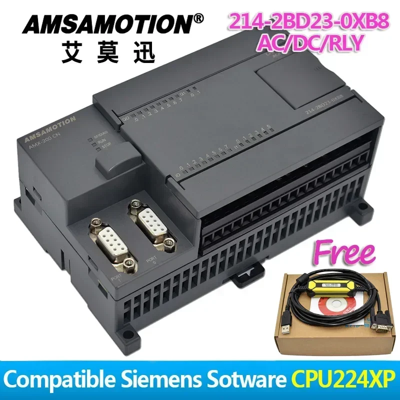 الترويج!!! Amsamotion PLC S7-200CN CPU224XP 14I/10O 2AI 1AO AC/DC/RLY 6ES7 214-2BD23-0XB8 مع كابل PPI مجاني