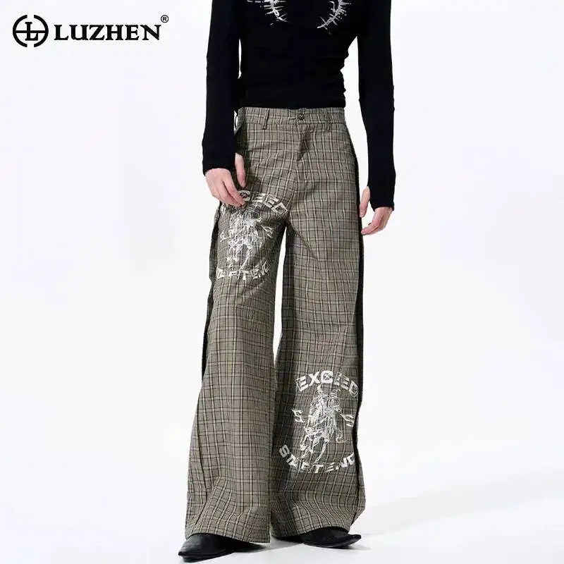 LUZHEN 2026 New Personalized Patchwork Design Loose Straight Trousers Men Fashion Handsome Original Wide Leg Casual Pants JY6467
