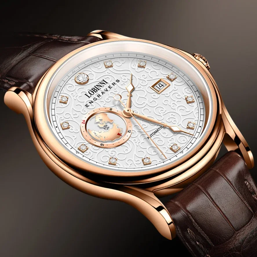 LOBINNI Men Automatic Watch 42mm Mechanical Wristwatch Luminous 50M Waterproof Sapphire Mirror 24 Hours DateMiyota 8217