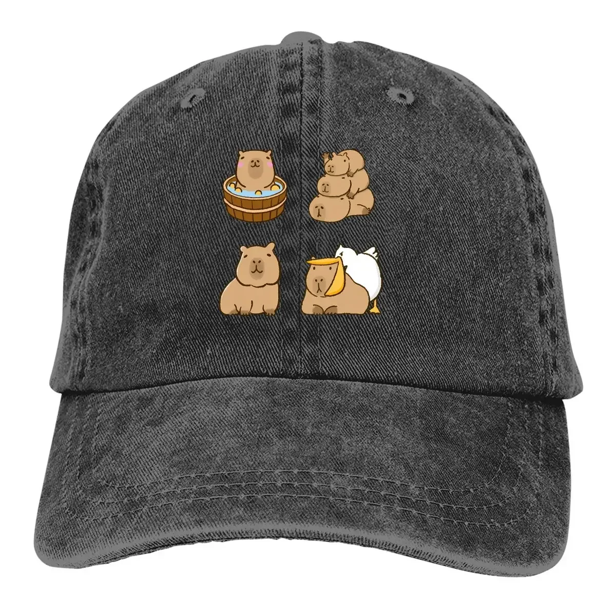 

Washed Men's Baseball Cap Stickers Pack Trucker Snapback Caps Dad Hat Capybara Animal GuIfHats