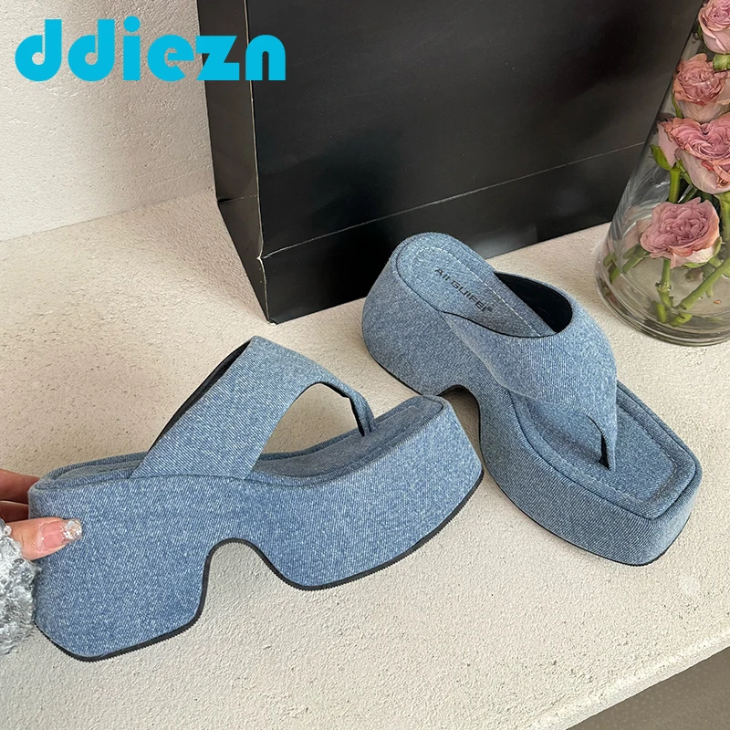 Women Slippers Platform Slippers Shoes For Ladies Heels Female Square Toe Footwear Wedges Flip Flops Pumps Fashion Slides Shoes