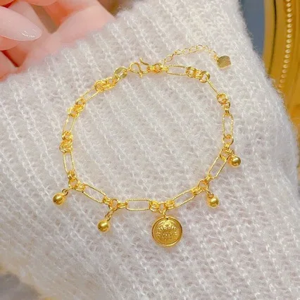 

New 9999 24K Real Gold Yellow God of Wealth Bracelet for Women Small Gold Beads Transport Bracelet Birthday Gift for Girlfriend