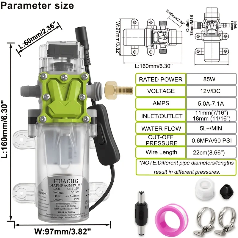 DC 12V High-Pressure Diaphragm Water Transfer Pump with Automatic Pressure Switch & Filter For RV Caravan Camper Boat Marine