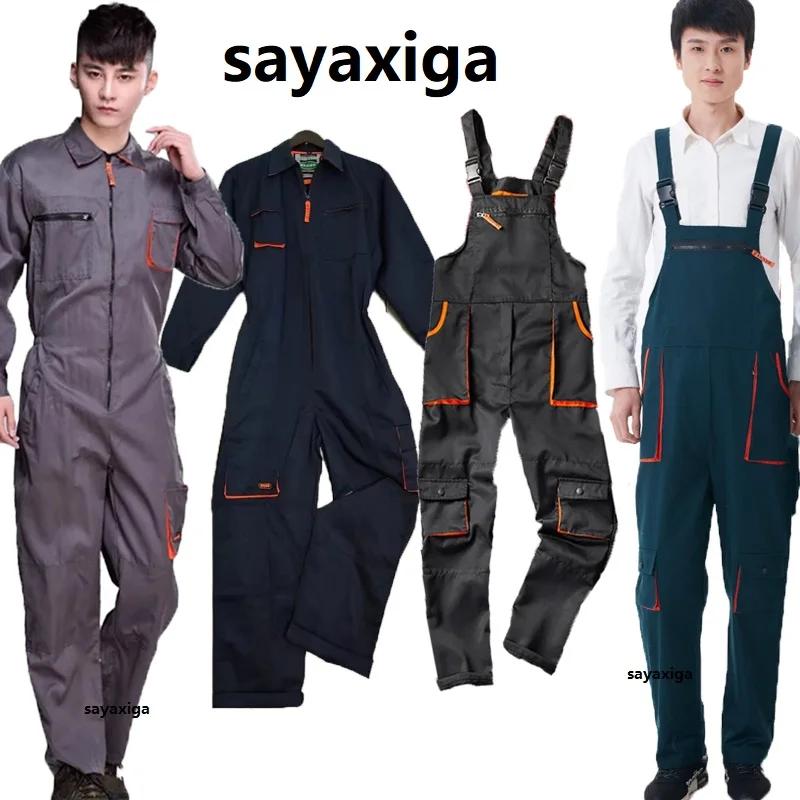 New Men's Long-Sleeves Overalls Dungarees Zipper Pocket Jumpsuit Rompers Fashion Labor Casual Work Clothes Plus Size suspenders