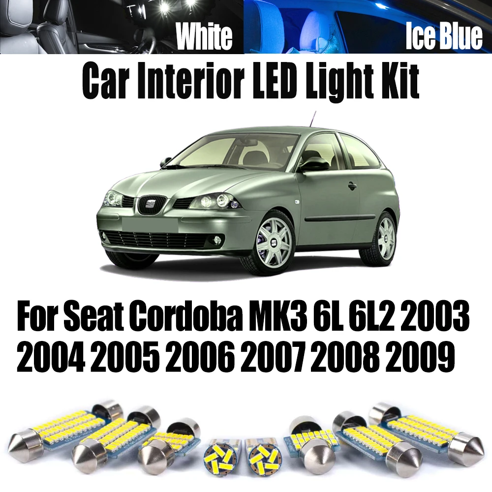 

11Pcs Car LED Interior Dome Trunk Ceiling Bulbs Light Kit Canbus For Seat Cordoba MK3 6L 6L2 2003 2004 2005 2006 2007 2008 2009
