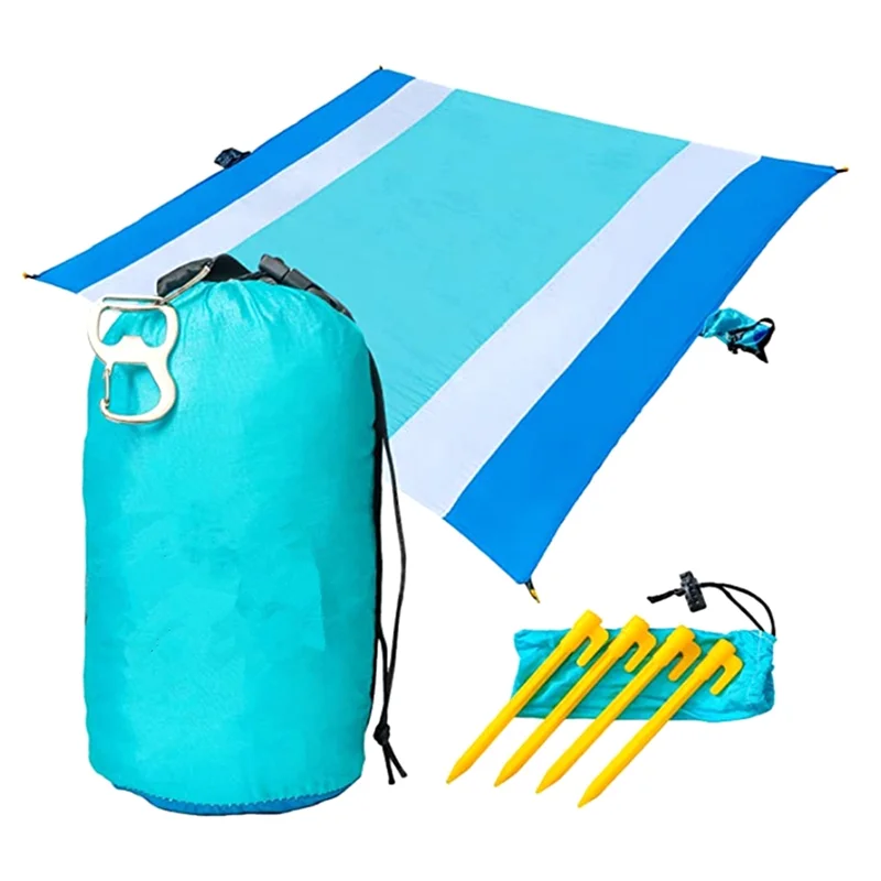 

-ABGQ Sand Travel Beach Blanket With Pocket - 84Inch X 108Inch Beach Mat With Ground Stakes Portable Blanket For Hiking,Picnic