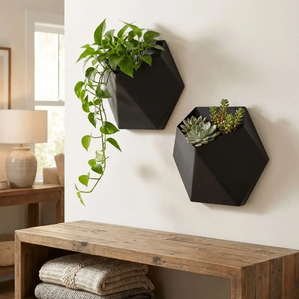 Geometric Hexagonal Flower Pot Wall-Mounted 3D Printed Succulent Plant Basin Decorative Wall Hanging Planter Indoor Plants