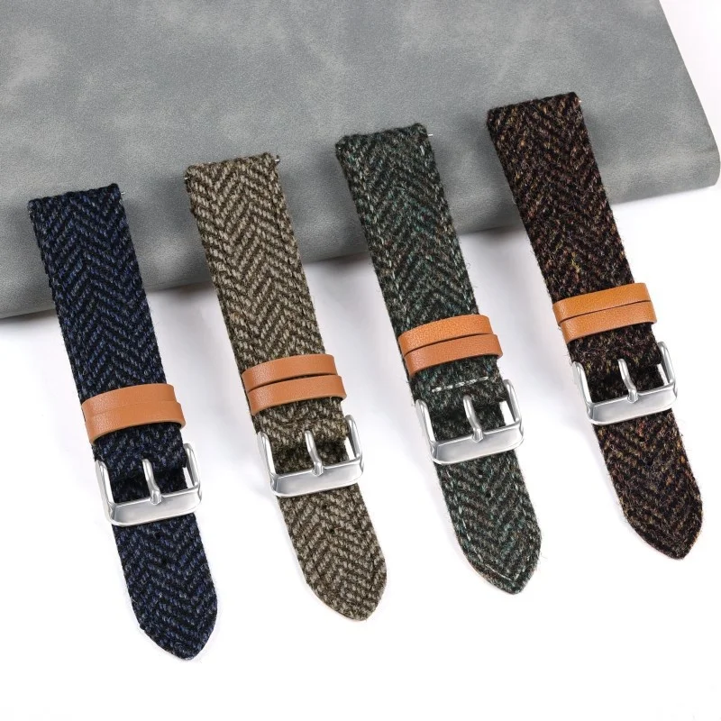 

18 20 22mm Quick Release Retro Tweed Nylon+Leather Strap for Universal Watch Band Soft Waterproof Bracelet Watch Accessories