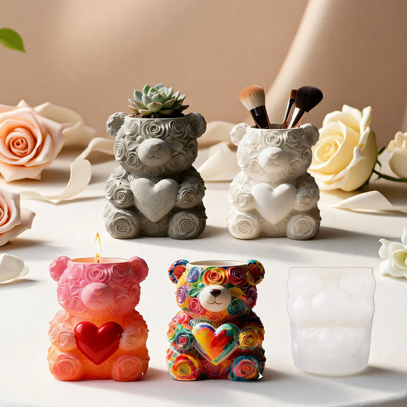 

DIY Resin Casting Mold Scented Candle Cup Vase Storage Silicone Mould Heart-Shaped Bear Plaster Decorative Display Stand Molds