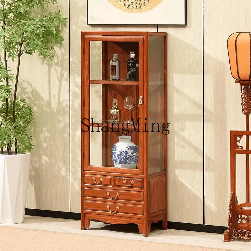 

FG mahogany wine cabinet living room storage glass door locker multi-functional locker glass cabinet