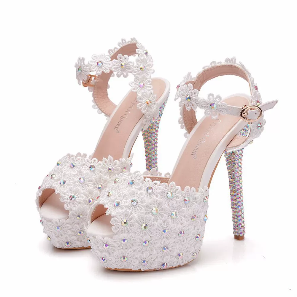 

Летние непромокаемые настольные свадебные туфли цвета рыбьего рота со стразами и кружевом, женские сандалии большого размера на тонком высоком каблуке