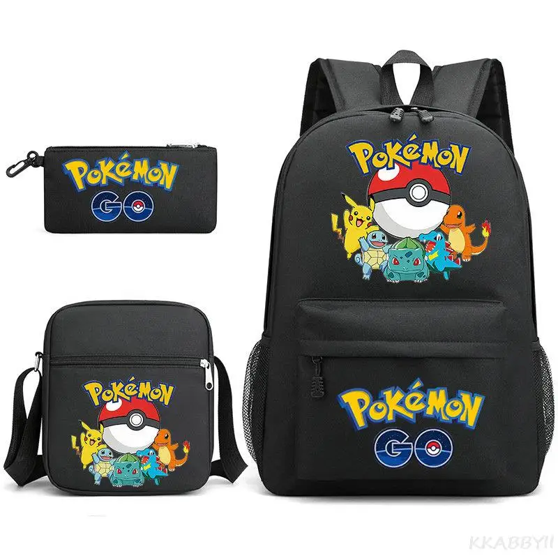 POKEMON Pikachu Backpack 3pcs Cute Cartoon School Bag Canvas Lovely Shoulder Bags Teens Travelling Bag Gifts