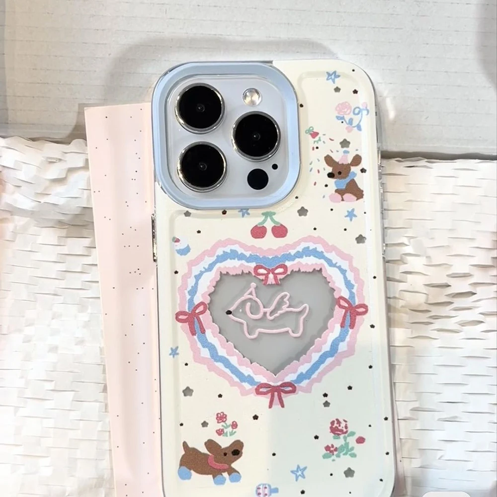 Trend Cute Heart Pattern Puppy Cartoon Luxury Phone Case for Oppo A60 A98 A96 A78 A97 A76 A36 A55 A16 A16s A92 4G 5G Clear Cover