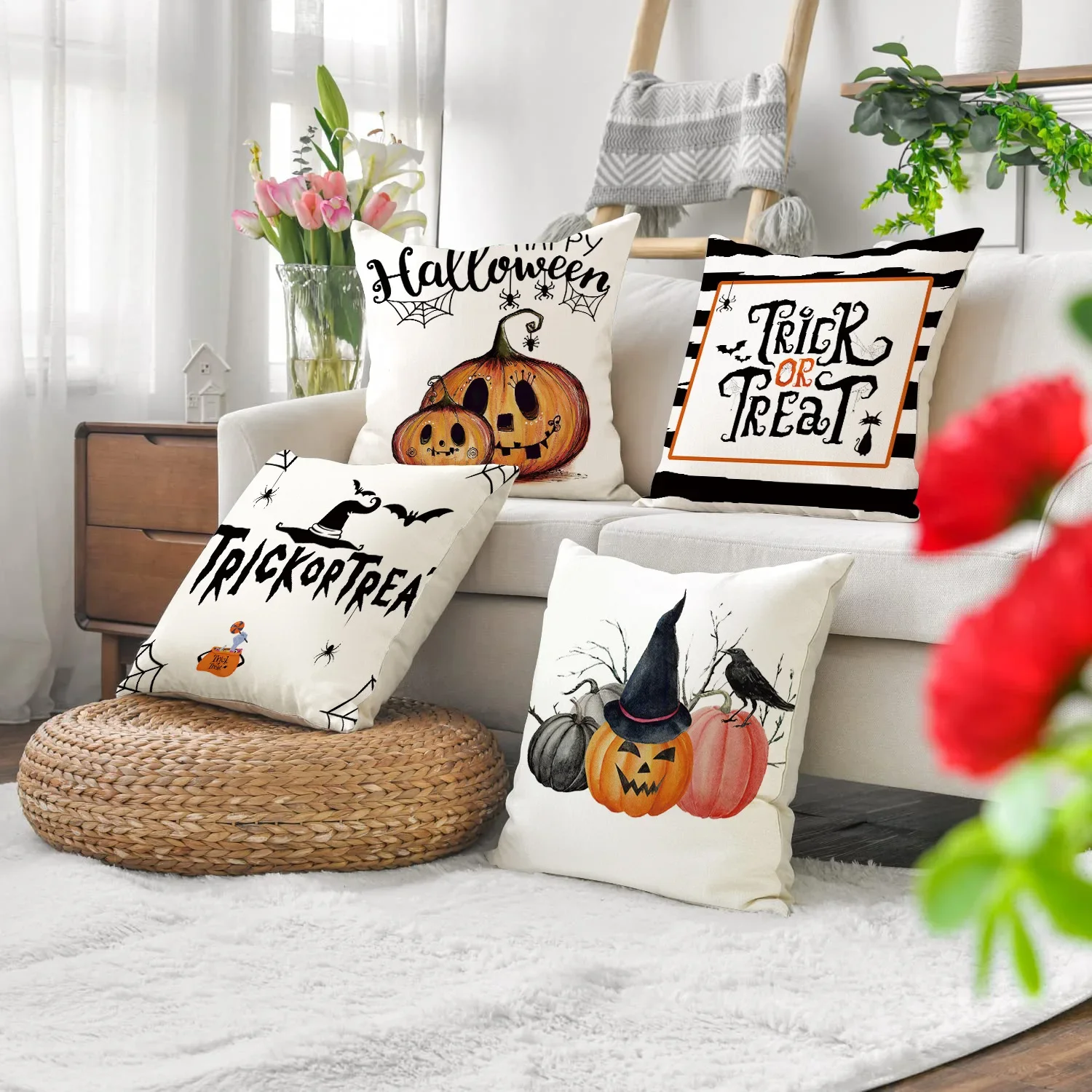Halloween Decor Cushion Cover Linen Pillow Cover Living Room Sofa Throw Pillow Cover 45x45 Funda Cojin Party Decoration Hogar