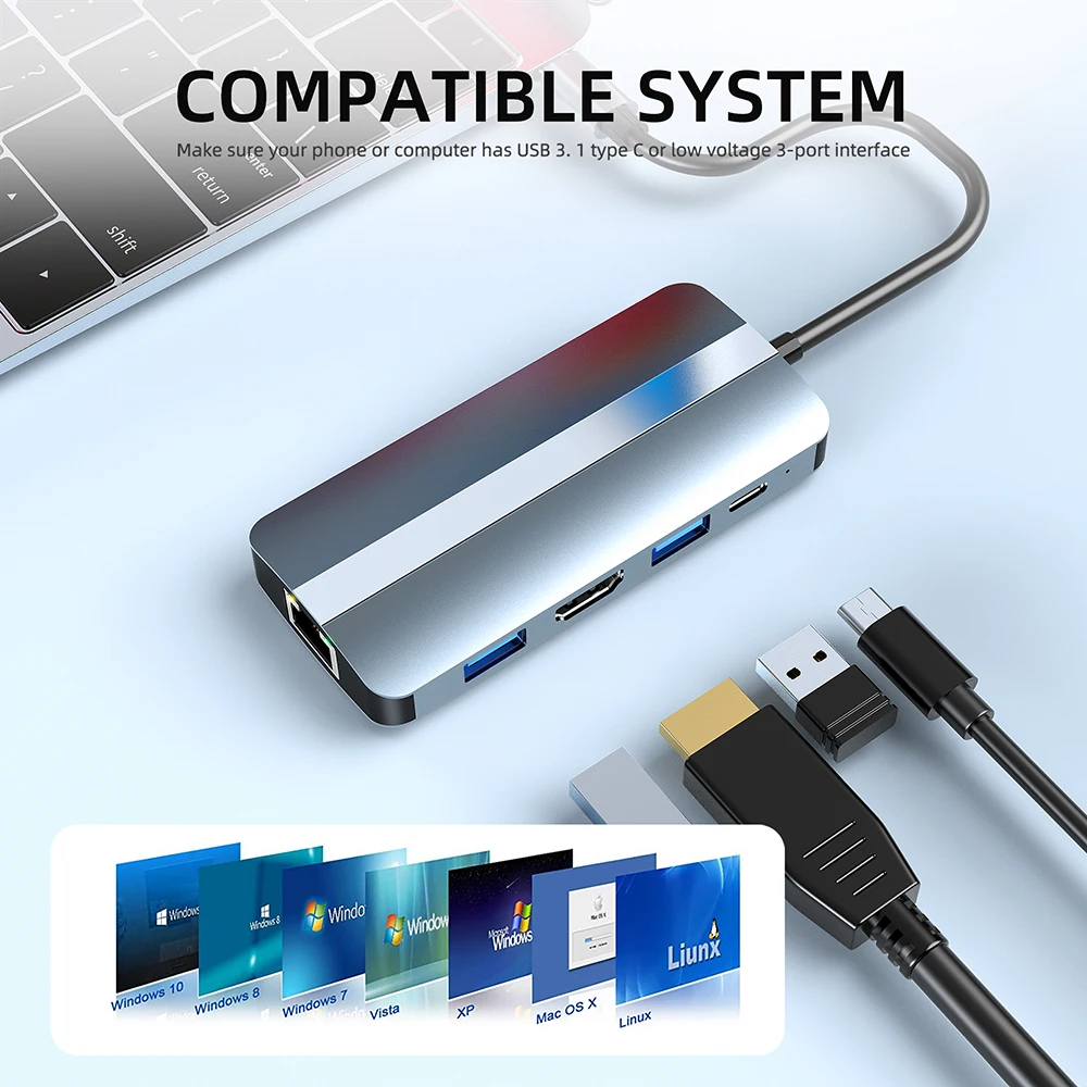 USB موسع نوع-c حوض متعدد الوظائف الكمبيوتر المتفرعة جهاز ل شاومي ل ماك بوك برو 13 15 قطعة USB C HUB 3.0