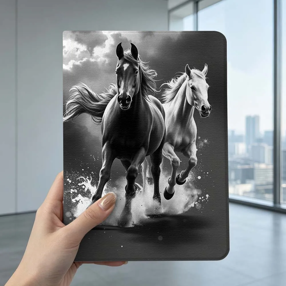 Running Black White Horses Pen Tray For Xiaomi Poco Redmi Pad 8 2 4 C1 6 6S 7 7S SE 9.7 14 11 11.2 12.1 12.5 Inch Tablet Case