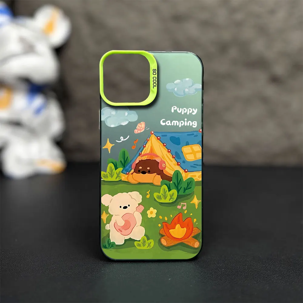 Little Bear Picnic Shockproof Shockproof Printstream Phone Case for iPhone 12 11 13 IMD 14 15 16 Max Pro Plus Laser Cover