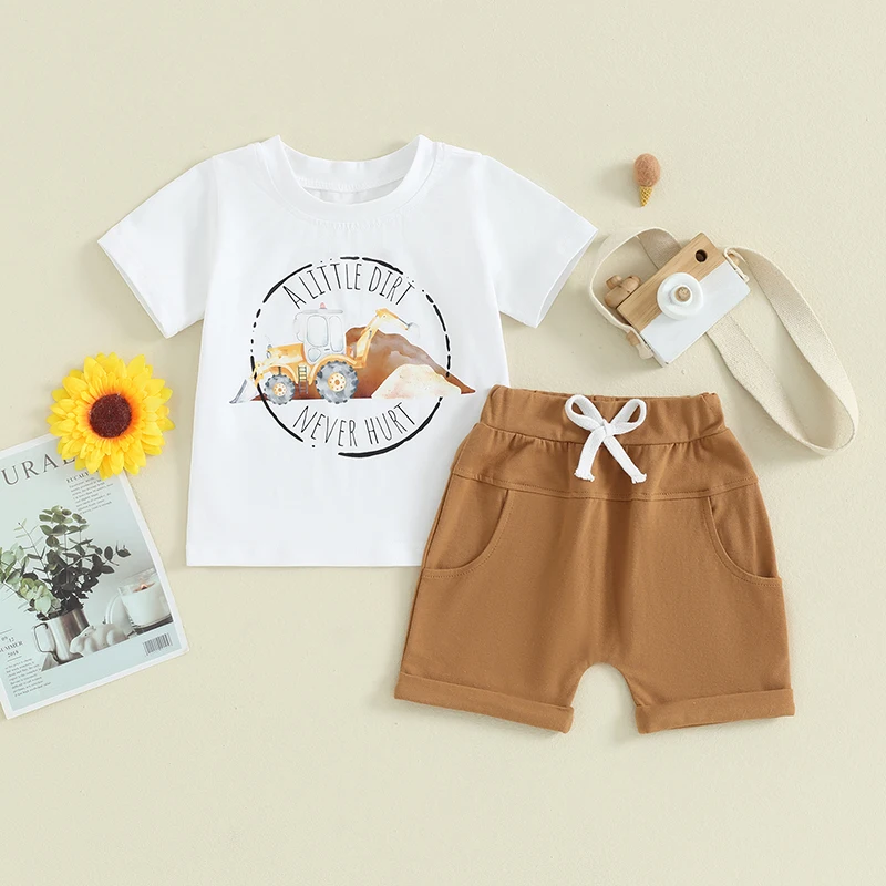 

2024-03-05 Lioraitiin 0-3Y Toddler Baby Boy Summer Outfits Short Sleeve Truck Print T-Shirt + Pocket Shorts Set Clothes