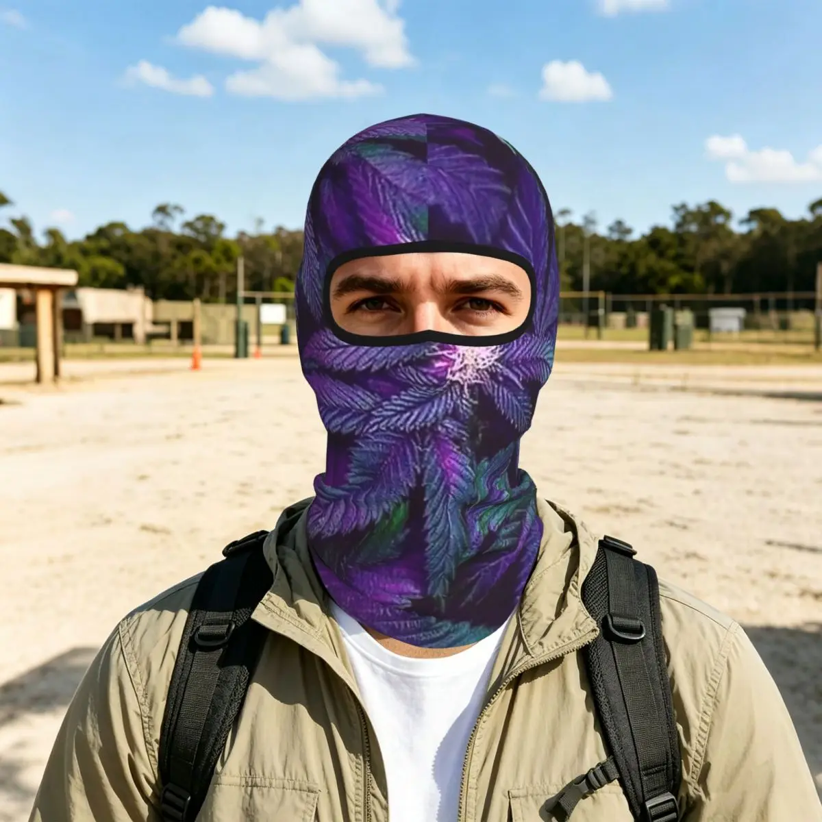 Psychedelic Purple Cannabis Marijuana Weed Pot Leaves Breathable Thin Balaclava Full Face Mask Sun Protection Neck Gaiter