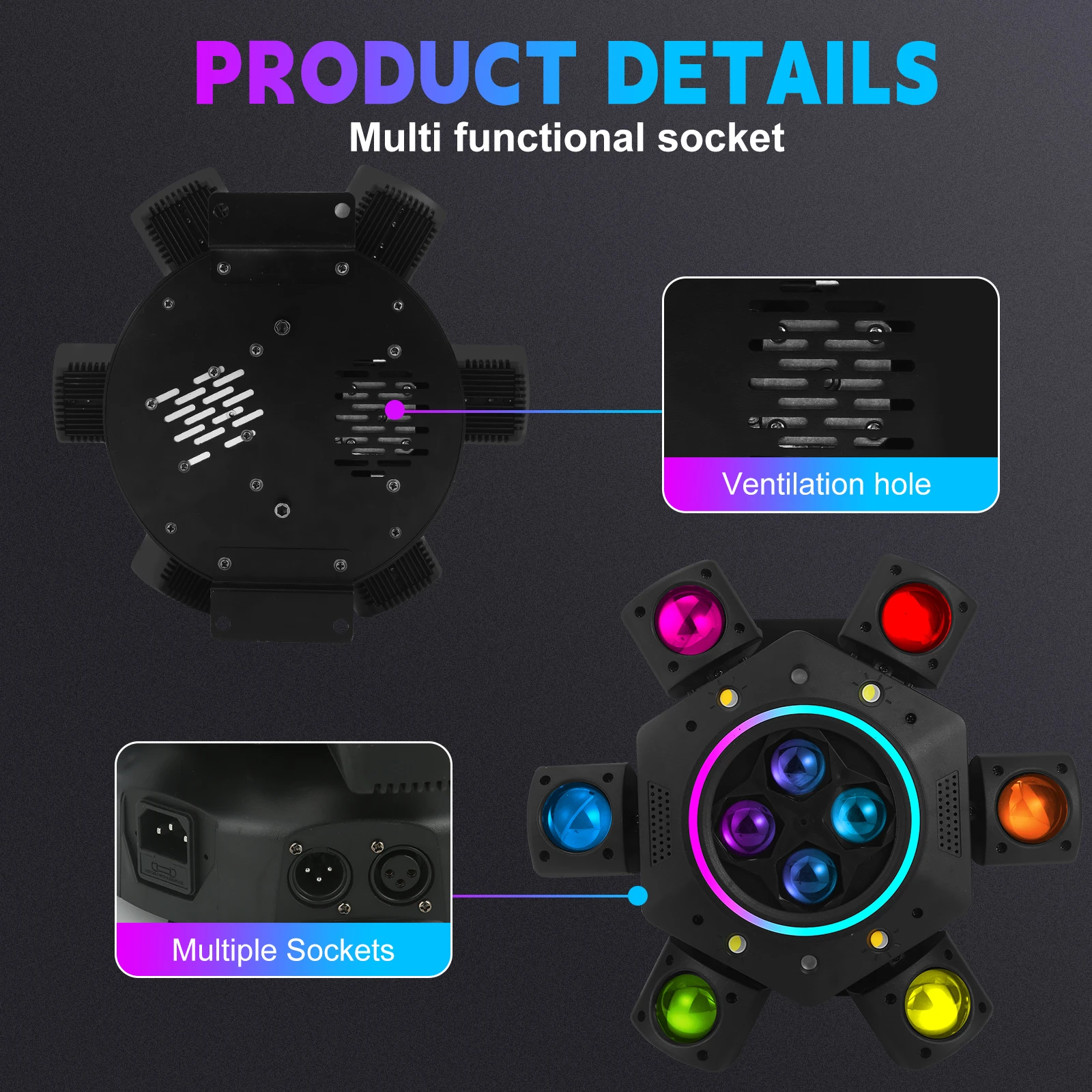 Luz de Palco DMX 10X15W RGBW com 6 Cabeças Móveis, Luz de Feixe RGBW 4IN1, Luz de Feixe RGB Rotativa para Discoteca, Festa e Bar