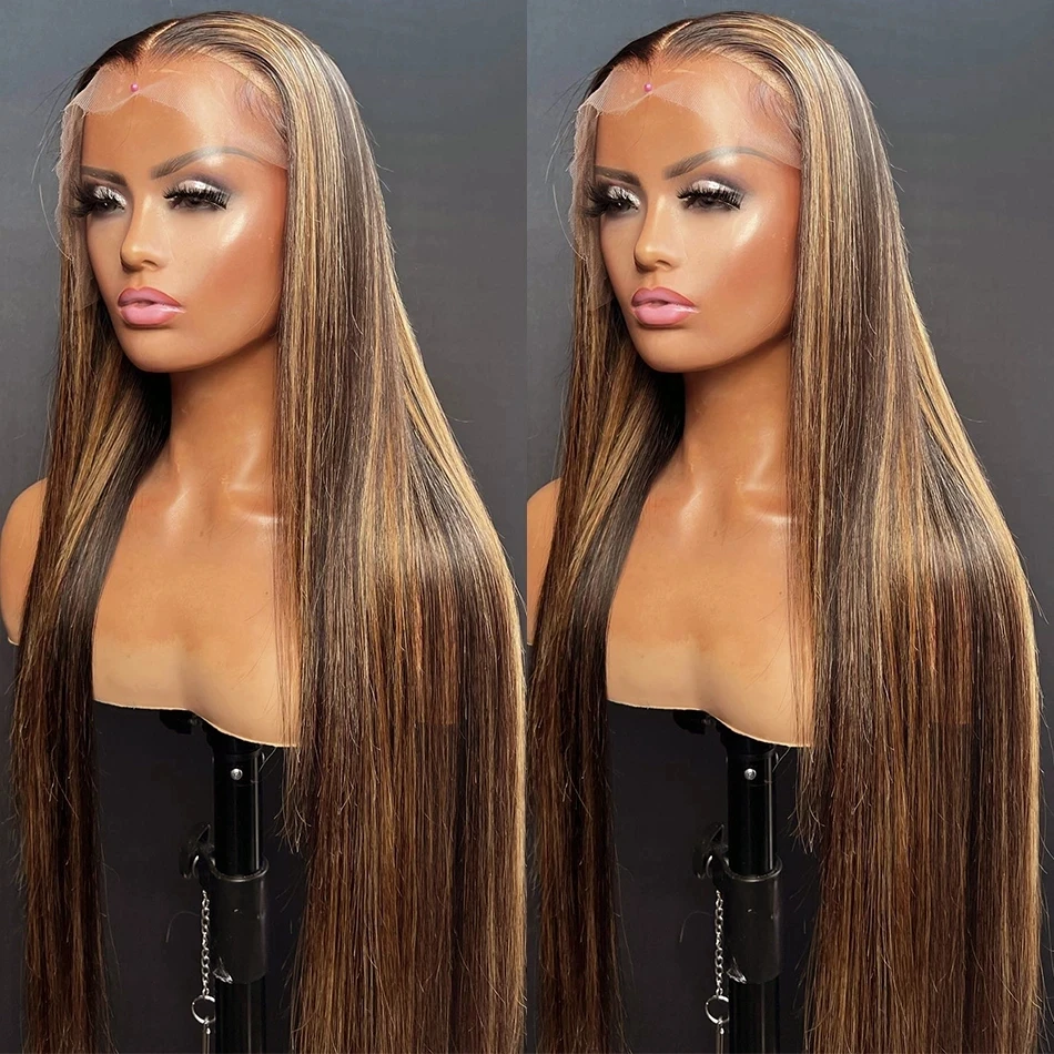 

4/27 Highlight Bone Straight Wigs 13x4 13x6 Hd Lace Frontal Wigs Human Hair Pre Plucked 4x4 Honey Blonde Colored Lace Front Wig