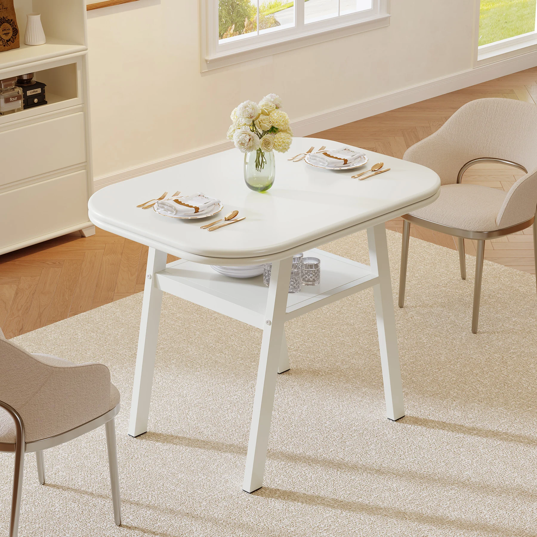 

Tribesigns Dining Table for 2-4 People, 31.5 Inches Small Modern Kitchen Table with Storage Shelf and Metal Frame Legs for Dinin