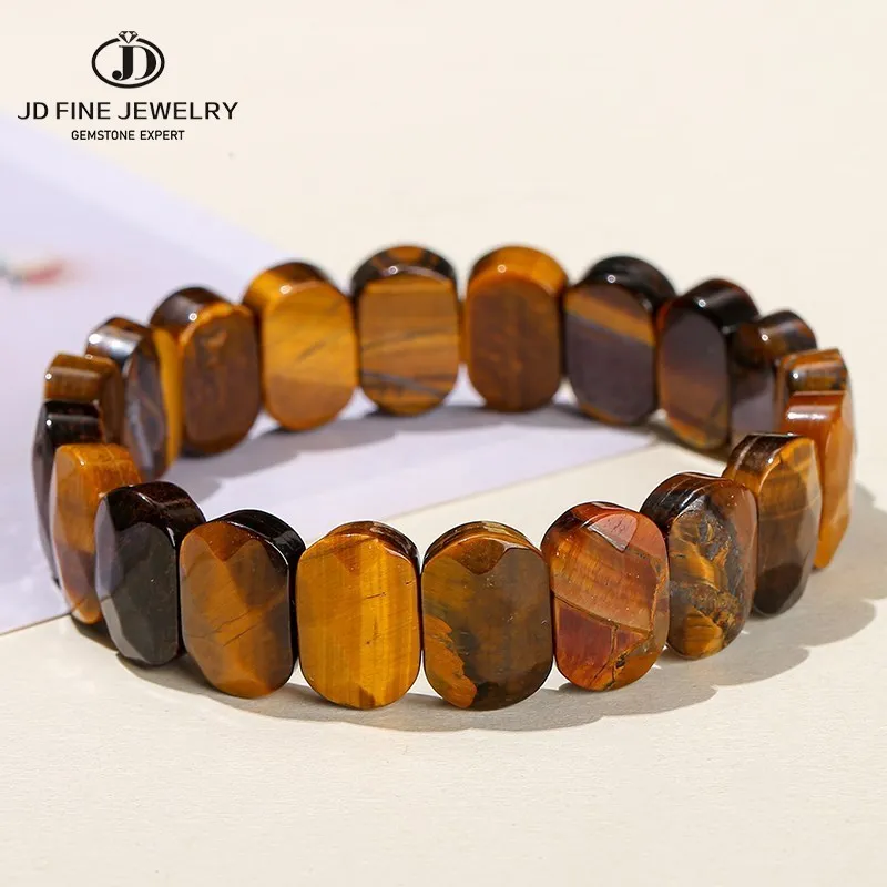 JD Natural Stone Amethyest Tiger Eye Faceted Oval Shape Bangle Women Men Fashion Charm Healing Crystal Balance Jewelry Yoga Gift