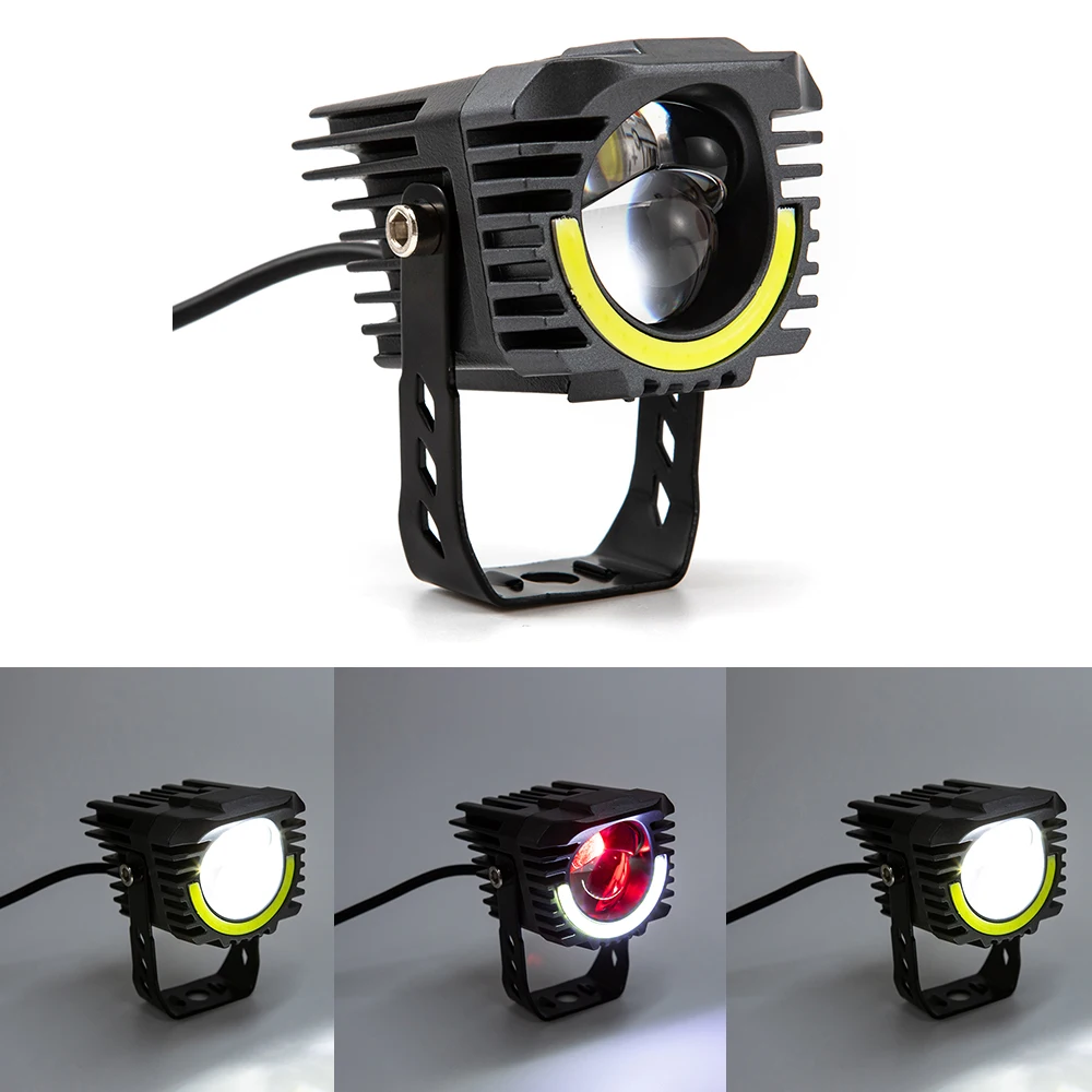 12‑80V Universal Motorcycle LED External Spotlight Angel Demon Eye High‑Bright Modified Headlight Waterproof For Electric Bike