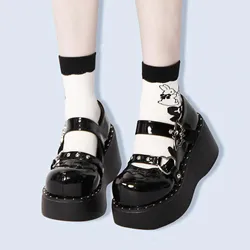 Mary Janes Shoes For Women'S Pumps Medium Heel Platform Heels Kawaii Lolita Fashion Round Toe Girls School Gothic