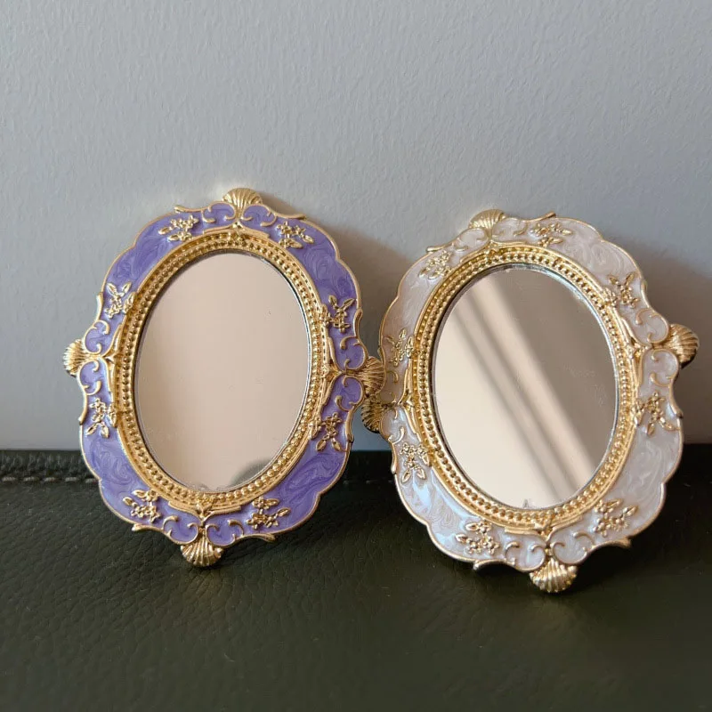 

Retro European Style Golden Embossed Hand Mirror Portable Makeup Mirror for Home Decor and Jewelry Making Accessory