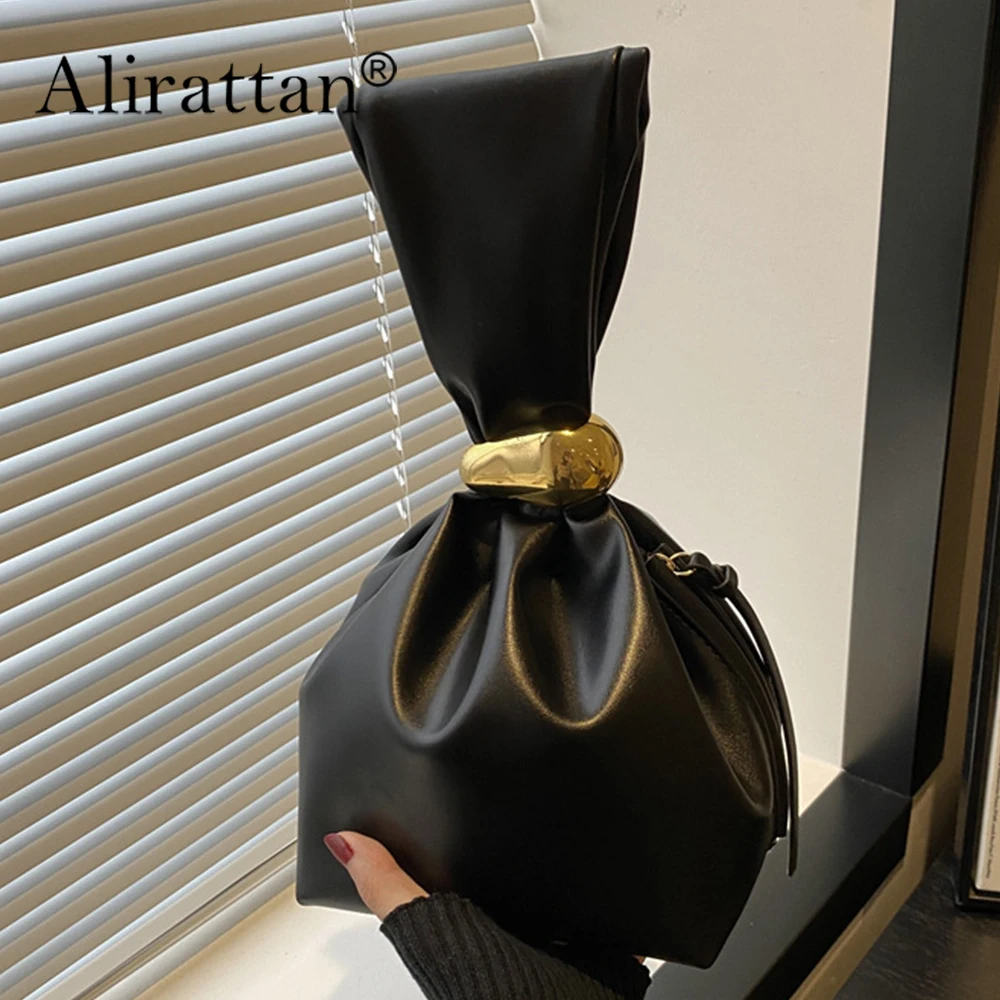

Alirattan 2026 Новая персонализированная мягкая кожаная сумка-клатч, женская плиссированная мини-сумка-ведро с боковой молнией, вечерняя сумка для вечеринок