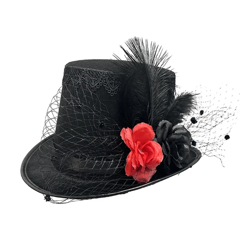 Punk Flower Tall Caps Masquerades Party Costume Hat Festival RolePlaying Top Hat