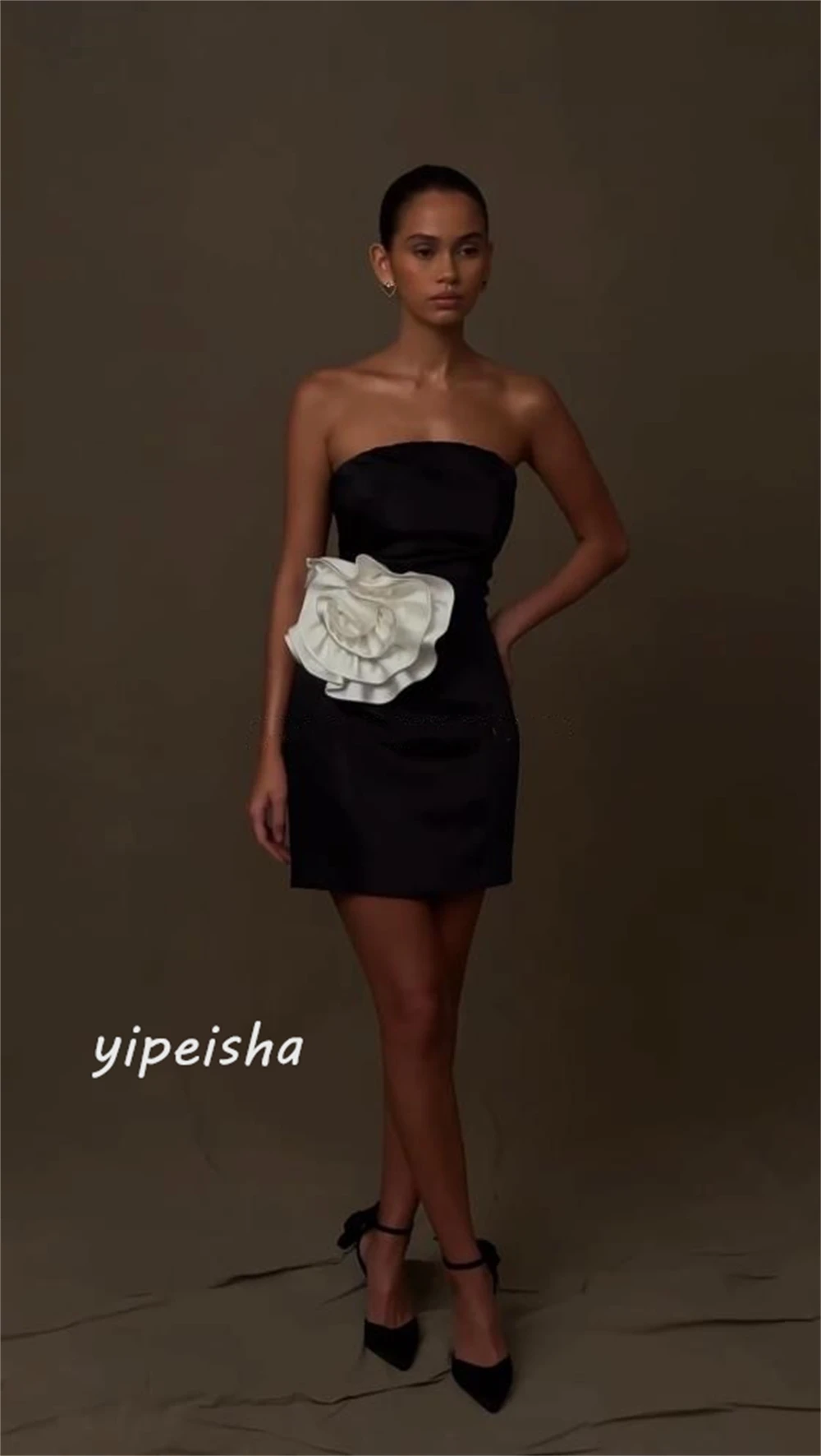 Jersey Flower Ruched Beach A-line Strapless Bespoke Occasion Gown Mini Dresses