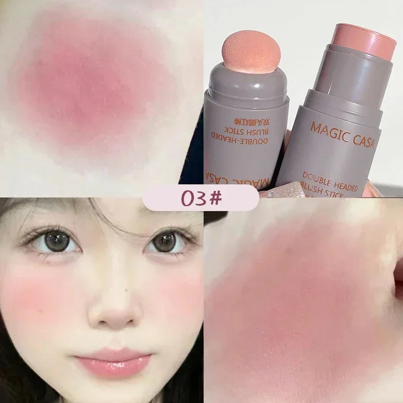 Impermeável Double-Ended Blush Stick, contorno facial de brilho, blush de sombra, tonalidade de bochecha duradoura, cosméticos de maquiagem coreana