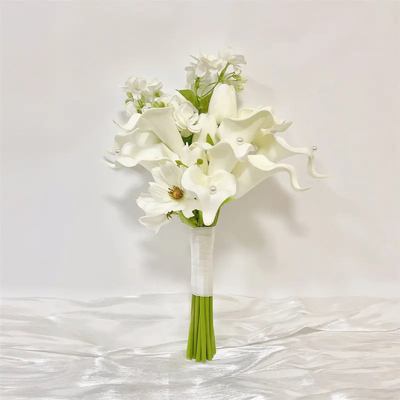 

Белые искусственные цветы каллы, свадебный букет, цветочные композиции, декор, реквизит для свадебной фотосъемки, свадебные букеты