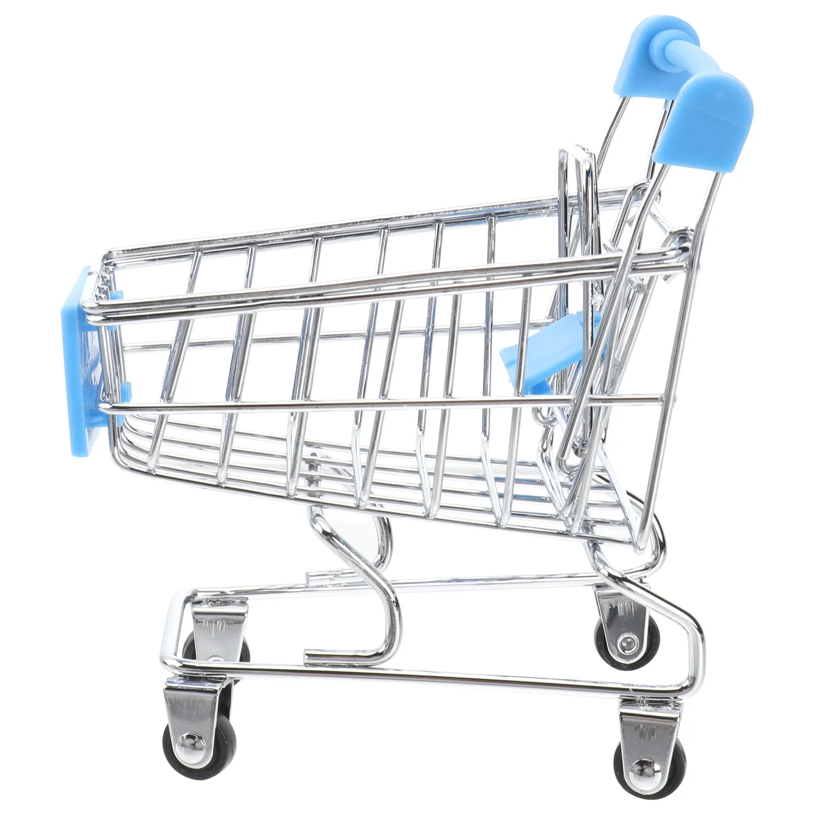 

Mini Shopping Cart Metal Construction Pull-Out Seat Real Rolling Wheels Stylish Desk Organizer Bookshelf Decor Sky Blue