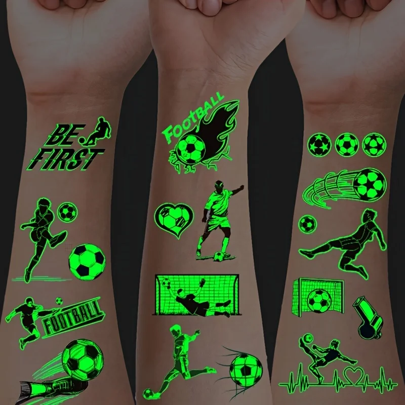 10 Sheets Football Luminous Tattoos Stickers Glow In The Dark Fake Tattoos Temporary Tattoo Soccer Party Favors For Men Women